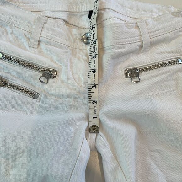 Benetton white distressed jeans with three zippers in front and slit ankle XS - Picture 7 of 8